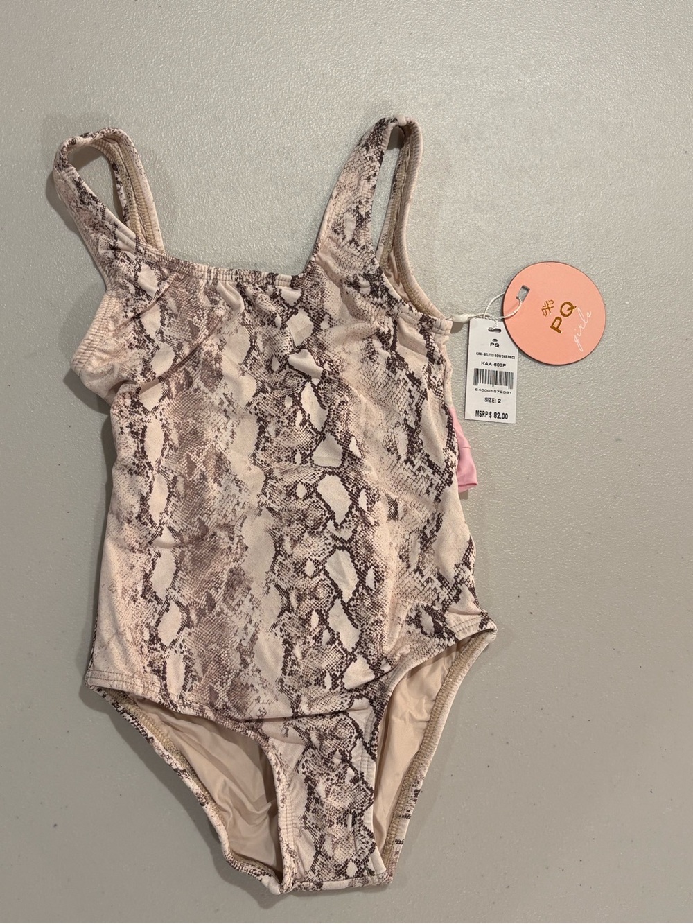 PQ Swim Girls Snake-Print One-Piece in Pink and Beige